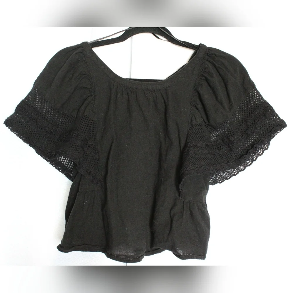 Old Navy Girls XL (14/16) Black Crochet Lace Sleeve Blouse